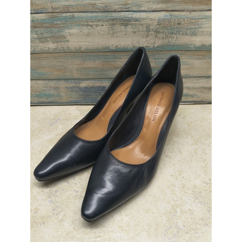 Antonio Melani Black Leather High Heel Pumps Pointed Toe Size Womens 8.5M
